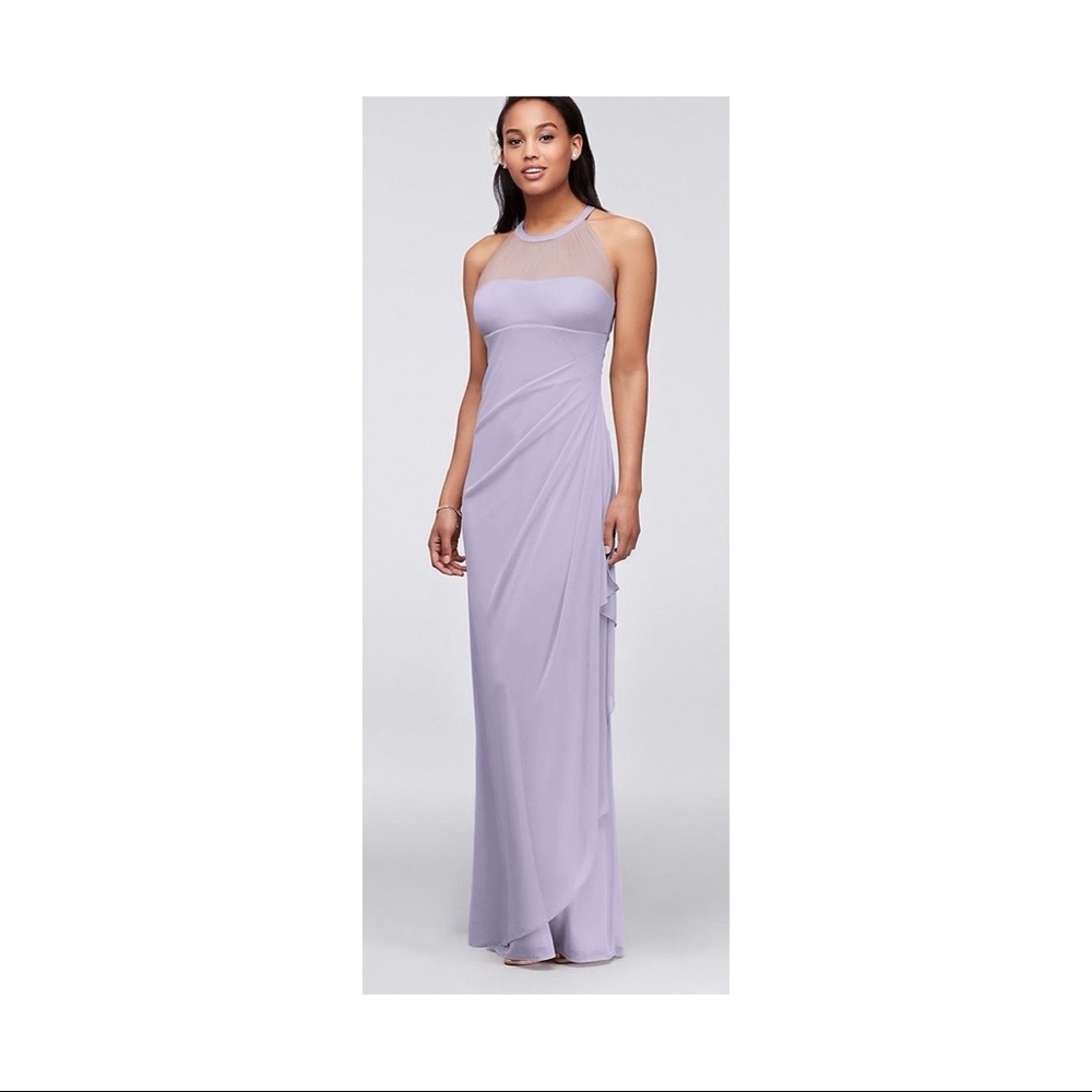 David’s Bridal Sleeveless Long Mesh Dress with Illusion Neckline